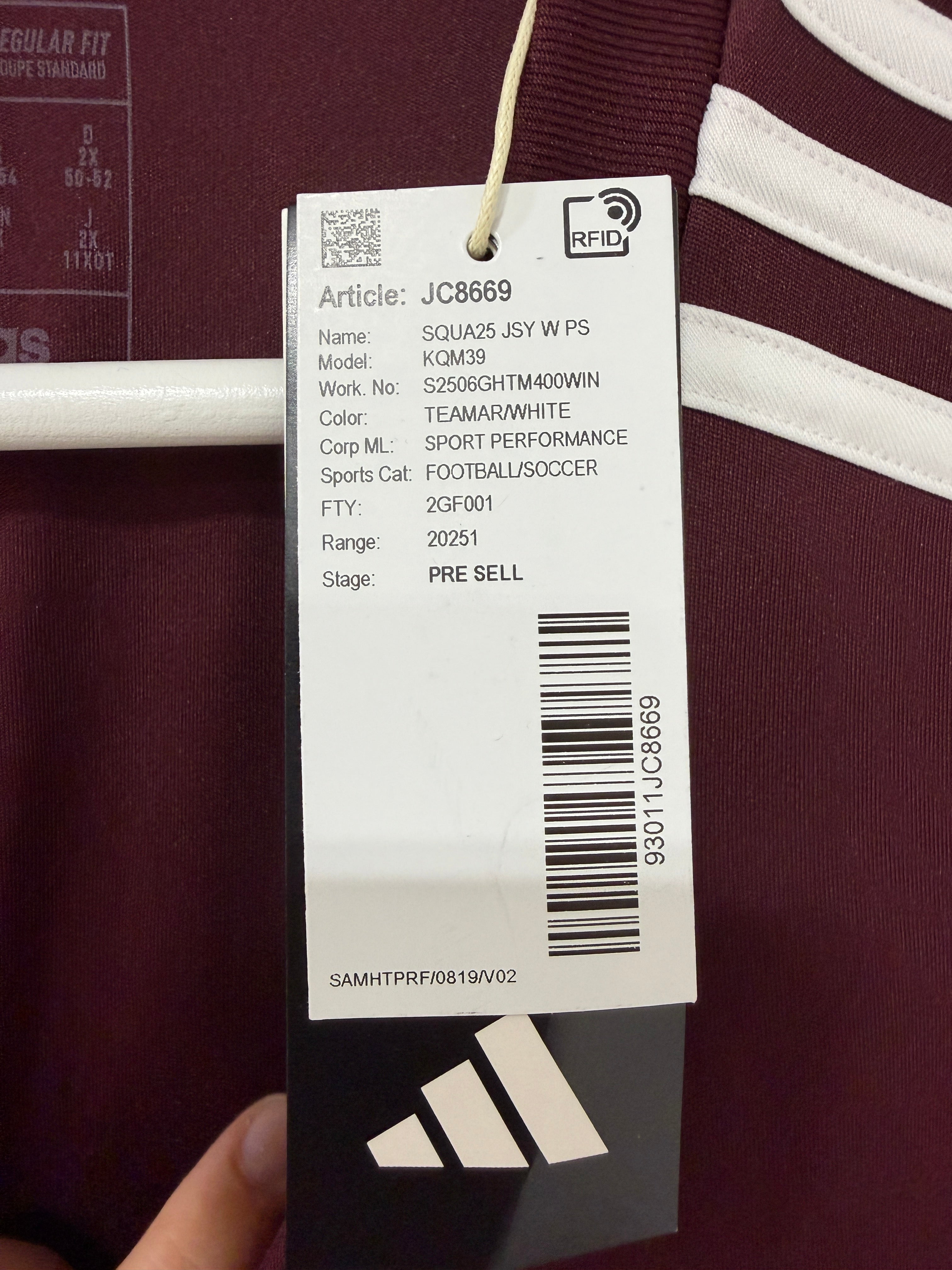 Adidas Squadra 25 Womens Jersey Size 2XL Maroon
