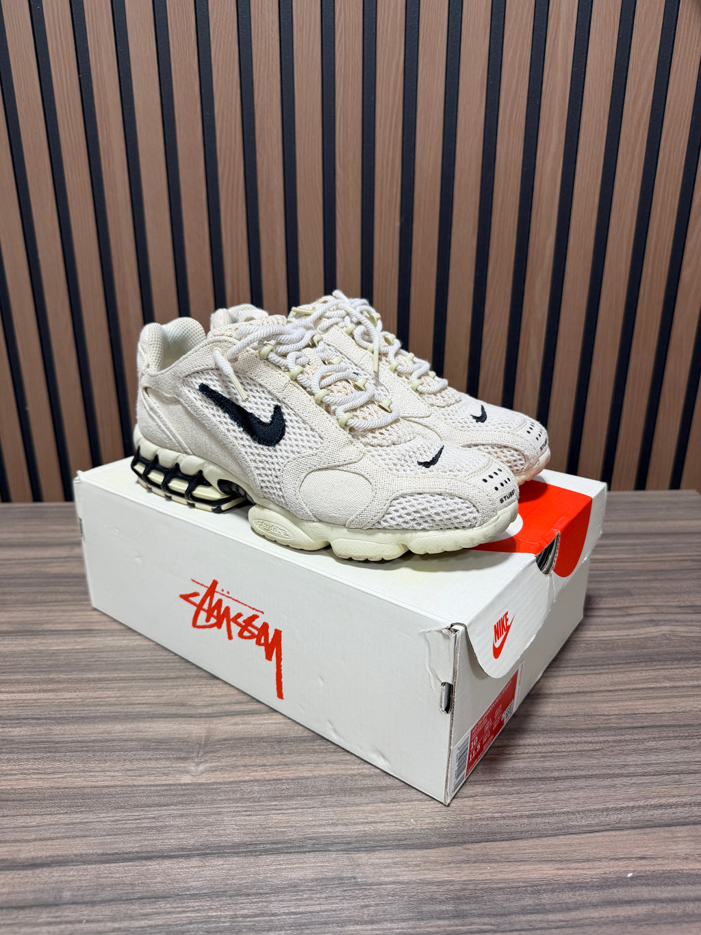 Stussy x Nike Air Zoom Spiridon Caged 2 'Fossil' Sz 10