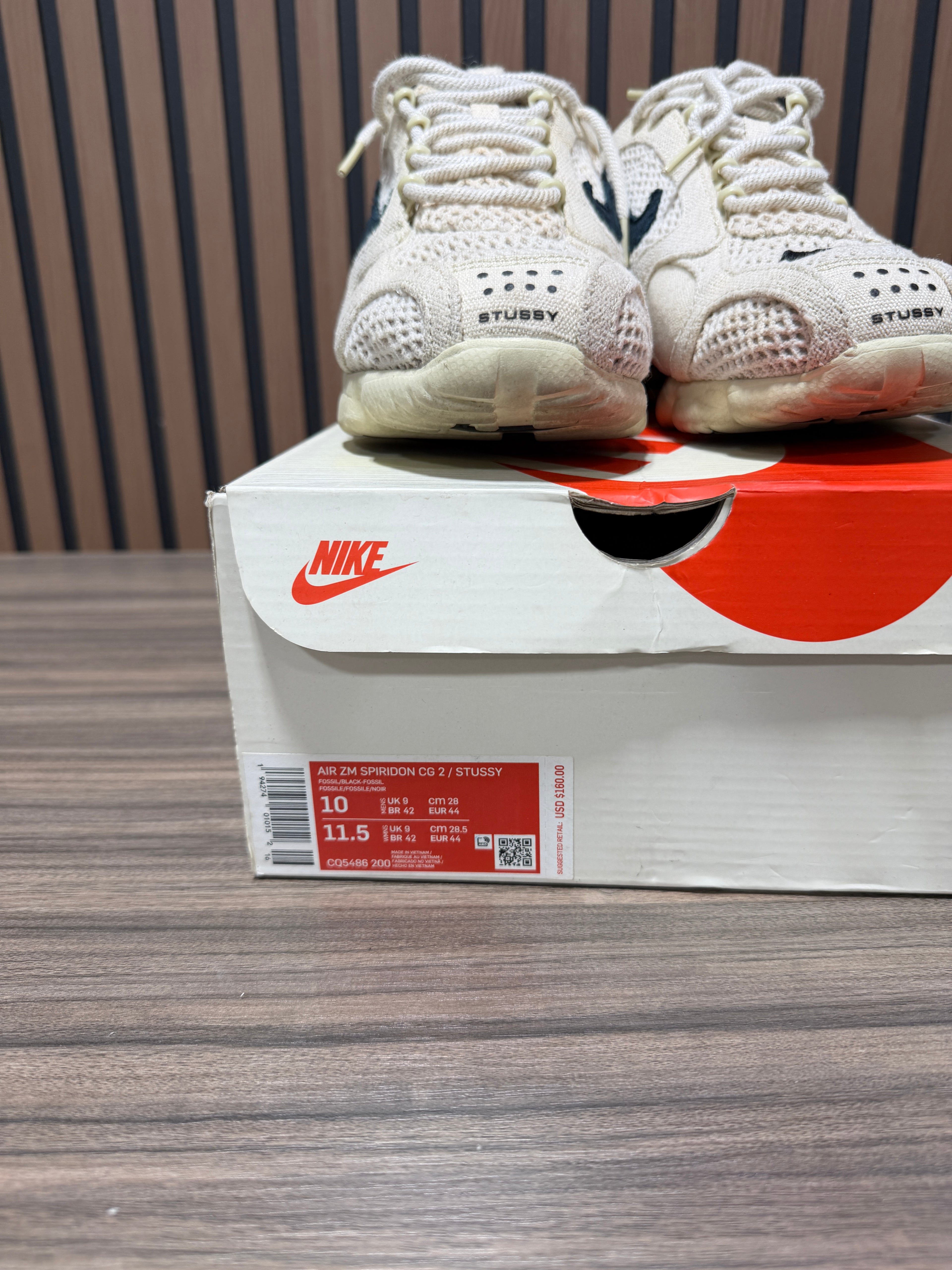 Stussy x Nike Air Zoom Spiridon Caged 2 'Fossil' Sz 10
