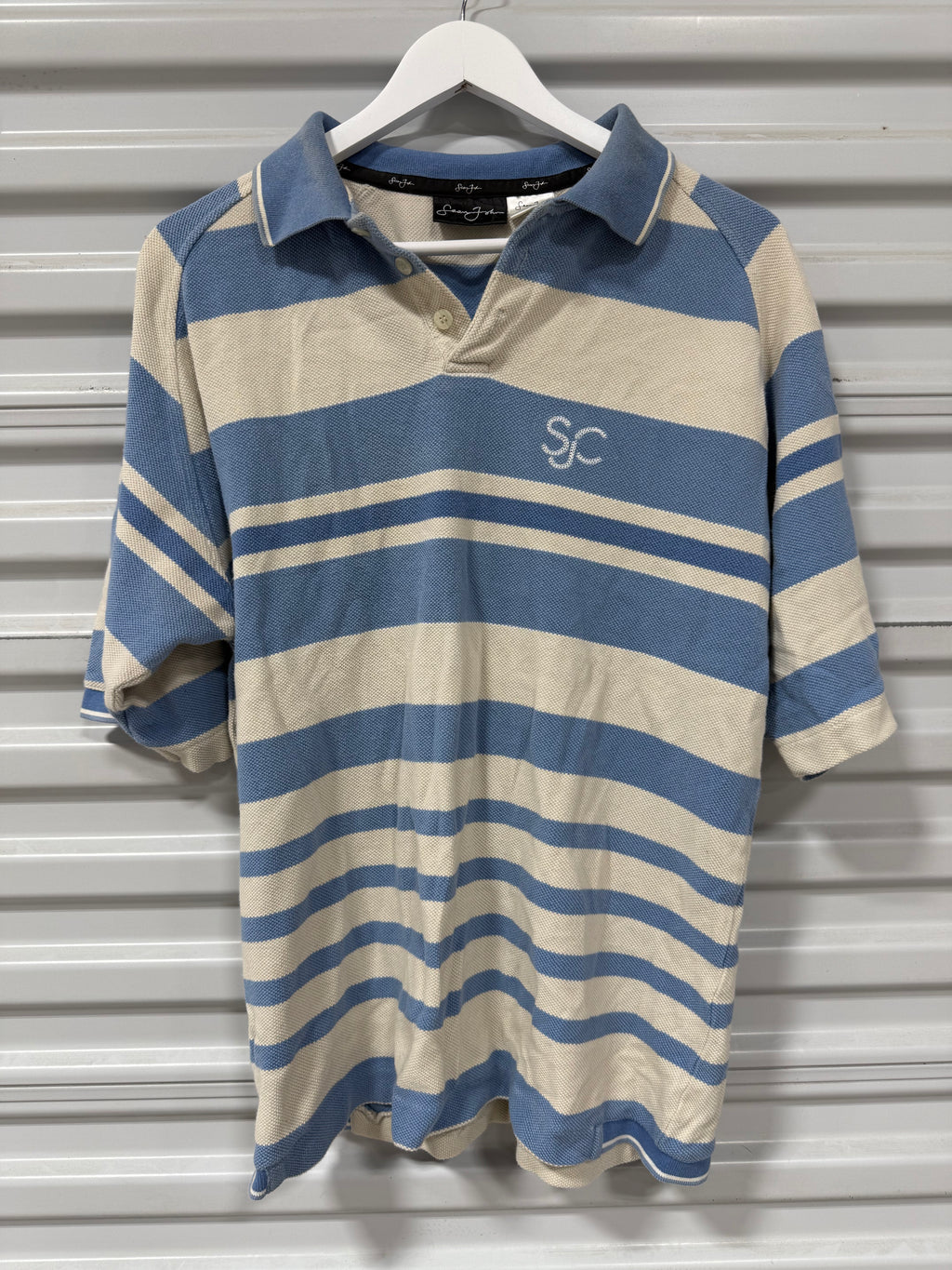 Sean John Polo White/Blue Sz L