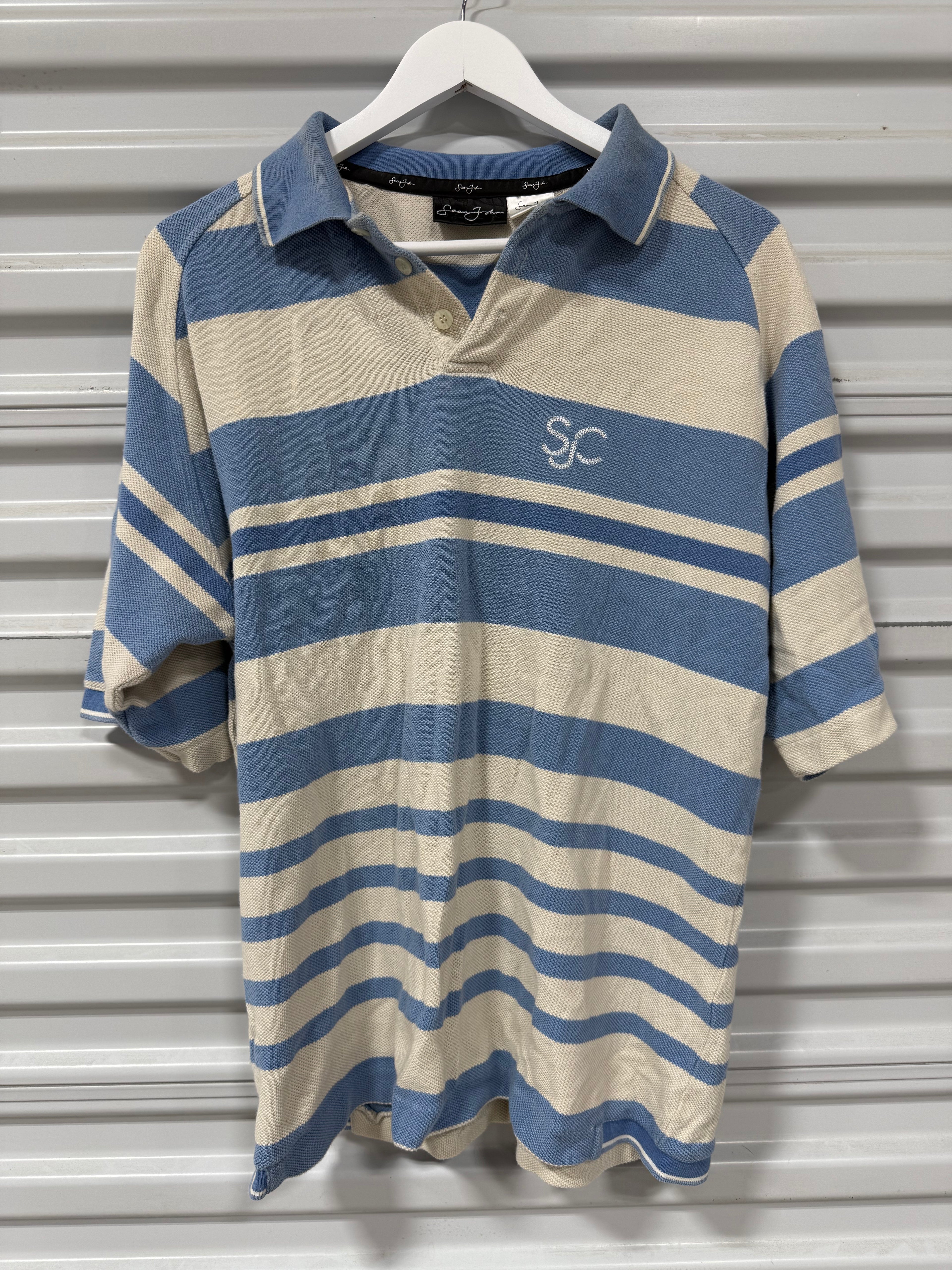 Sean John Polo White/Blue Sz L