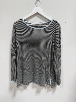 Free People We The Free Striped Slouchy Raw-Hem Long-Sleeve Tee Gray Size XS