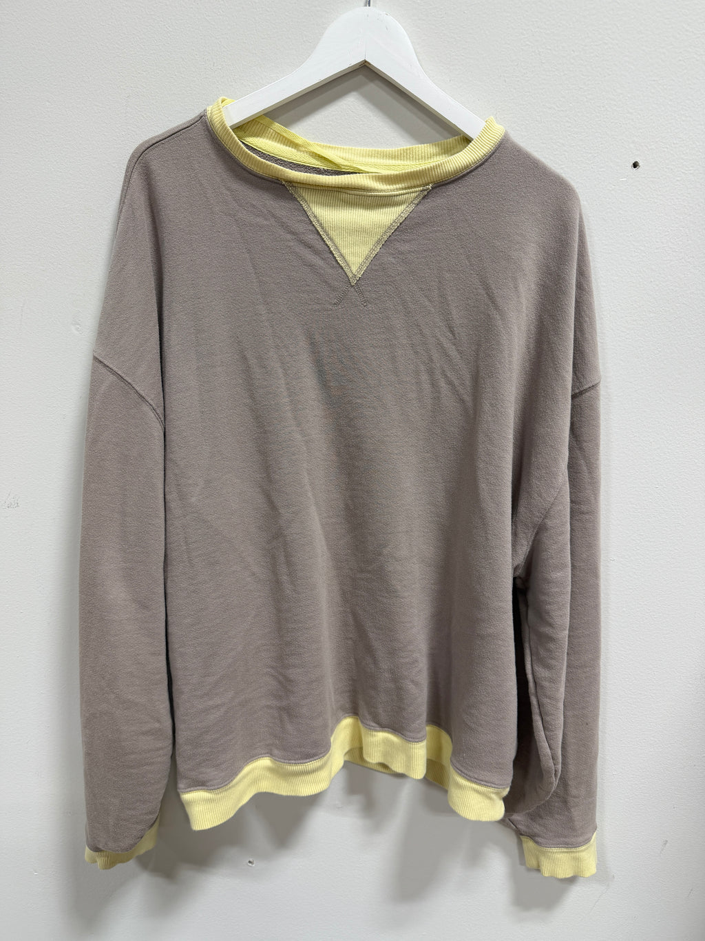 Free People We The Free Classic Crew Colorblock Sweatshirt Taupe Yellow Medium M