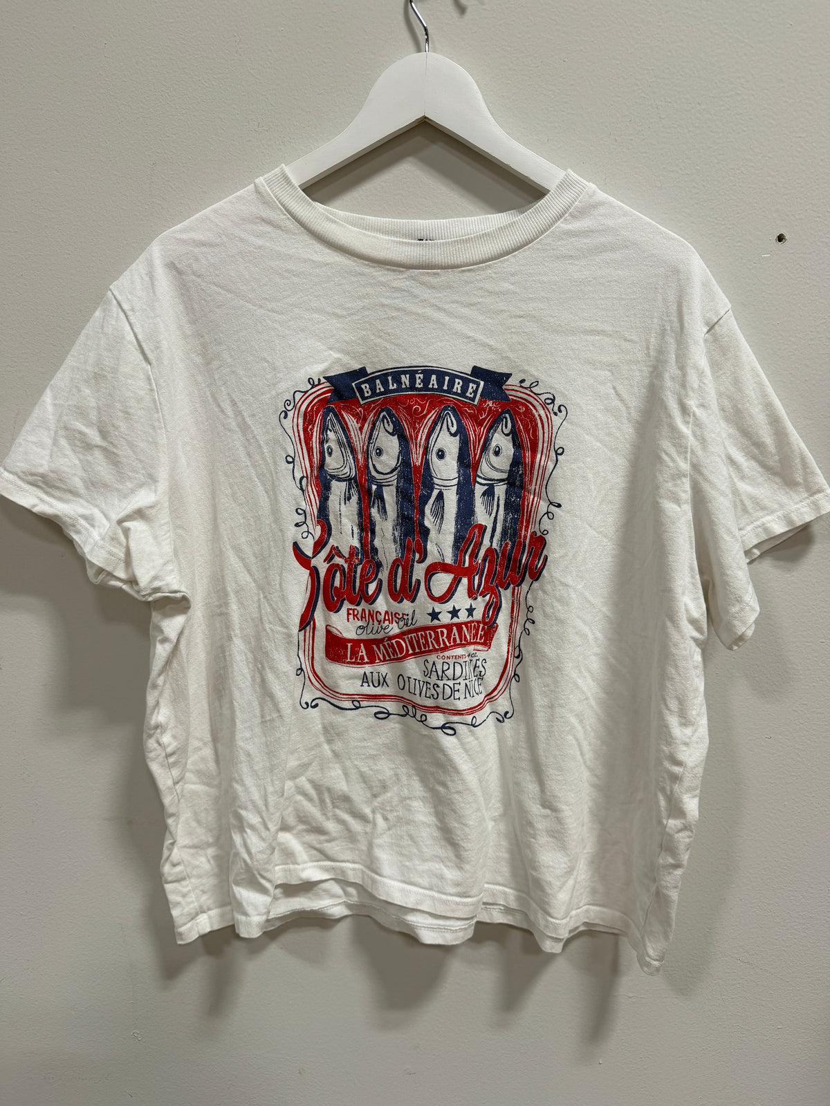 H&M Divided Côte d'Azur Sardines Mediterranean Graphic Tee White Size XXL