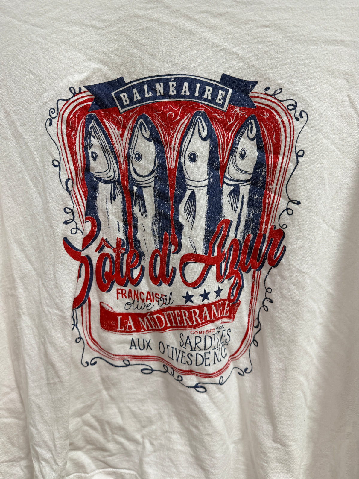 H&M Divided Côte d'Azur Sardines Mediterranean Graphic Tee White Size XXL