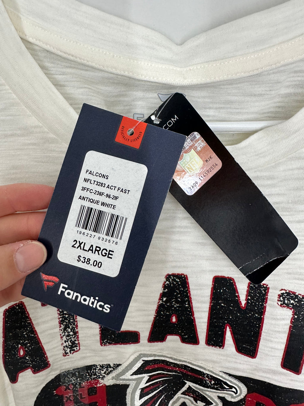 Fanatics Falcons Cream Tshirt Sz 2XL