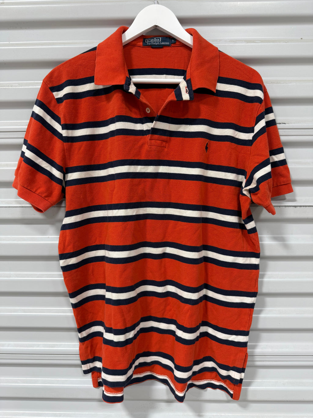 Polo Collard Shirt Orange/White Stripes Sz L