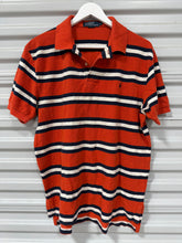 Load image into Gallery viewer, Polo Collard Shirt Orange/White Stripes Sz L
