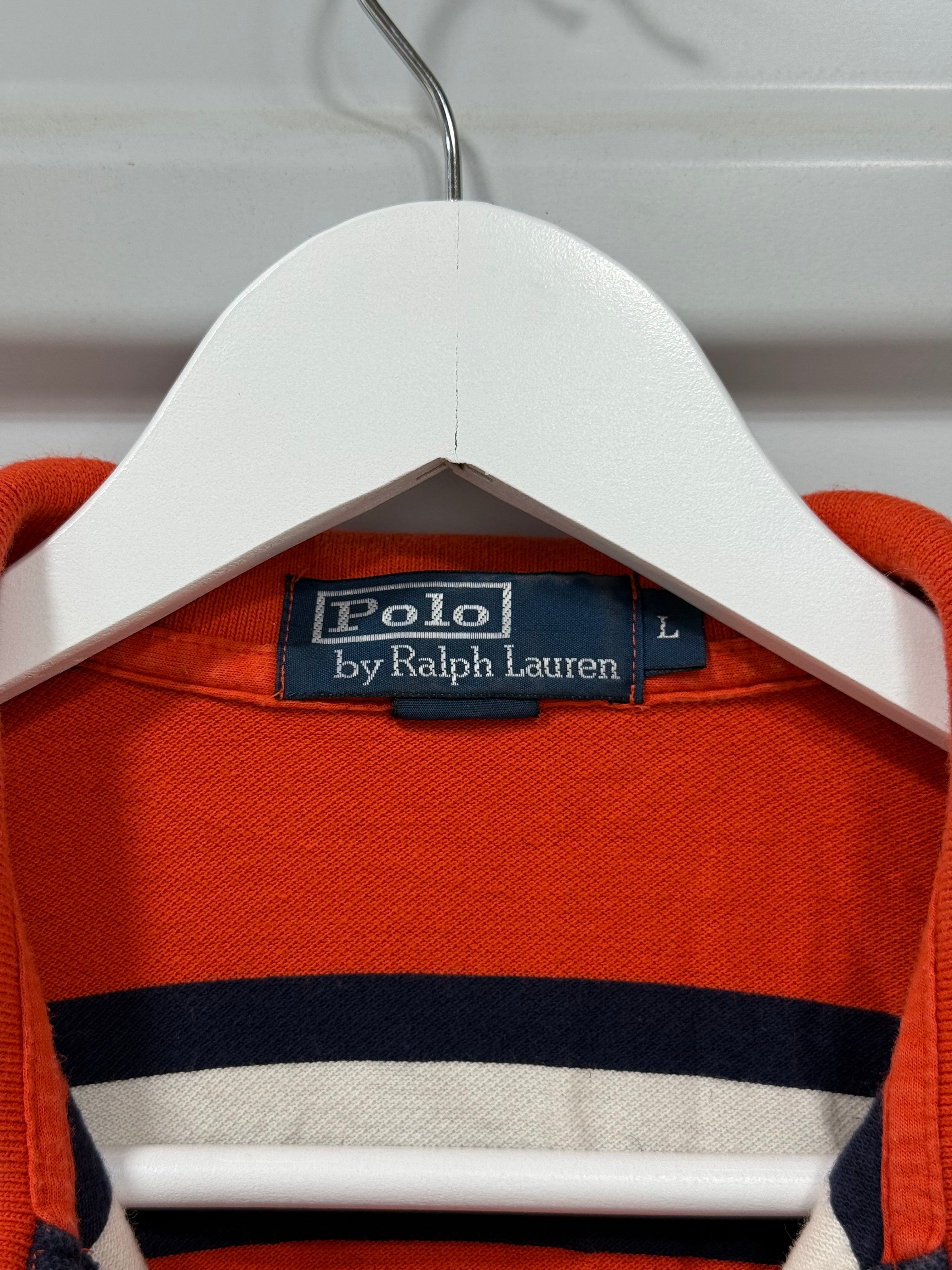 Polo Collard Shirt Orange/White Stripes Sz L