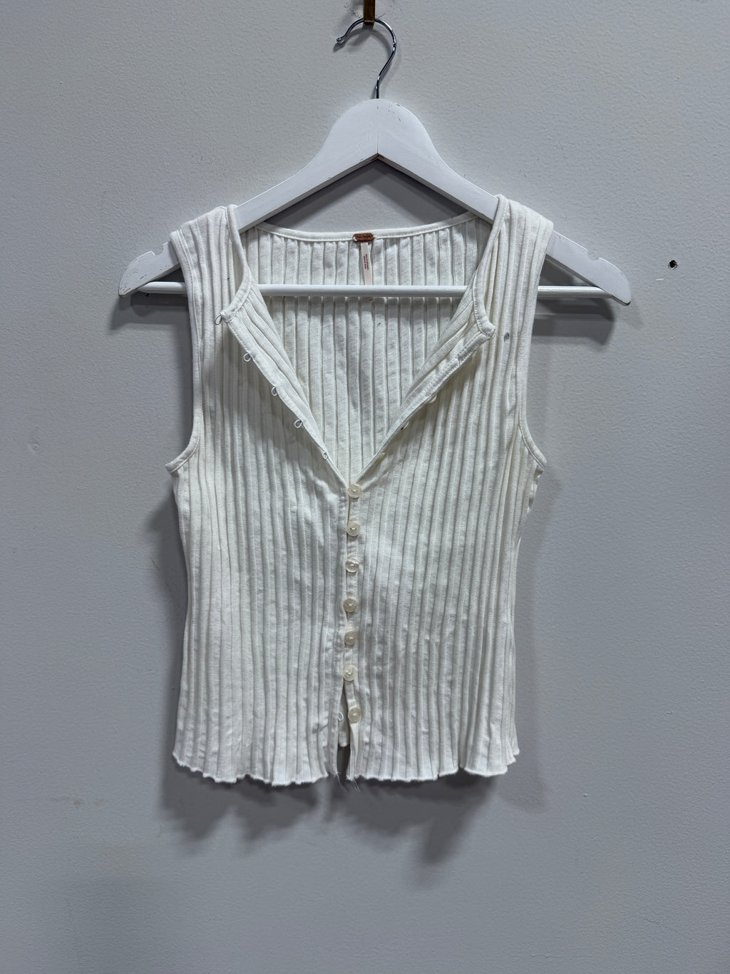 Free People Tilly Rib Button-Up Vest Tank Top Ivory White Size M