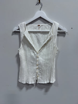 Free People Tilly Rib Button-Up Vest Tank Top Ivory White Size M