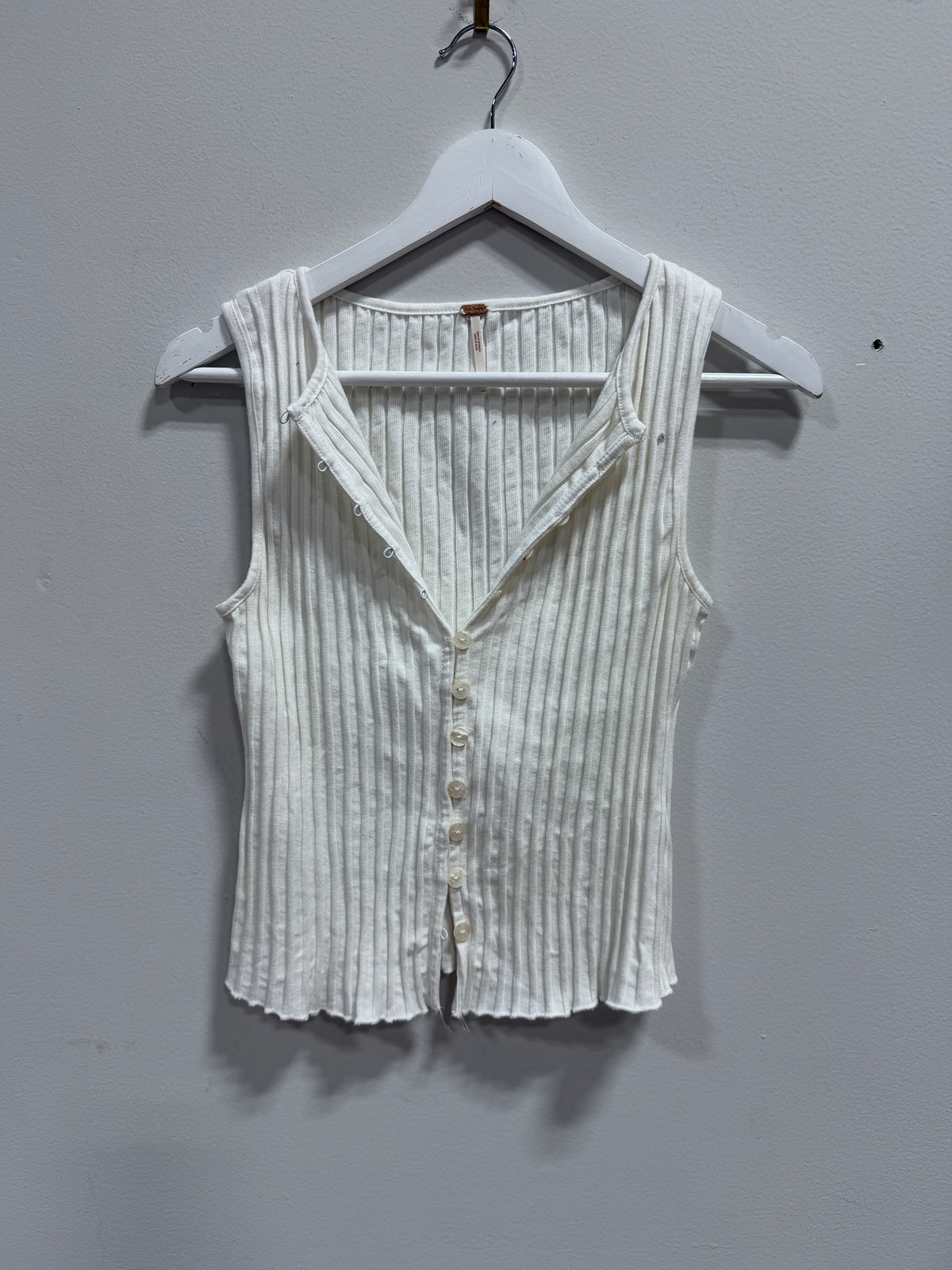 Free People Tilly Rib Button-Up Vest Tank Top Ivory White Size M