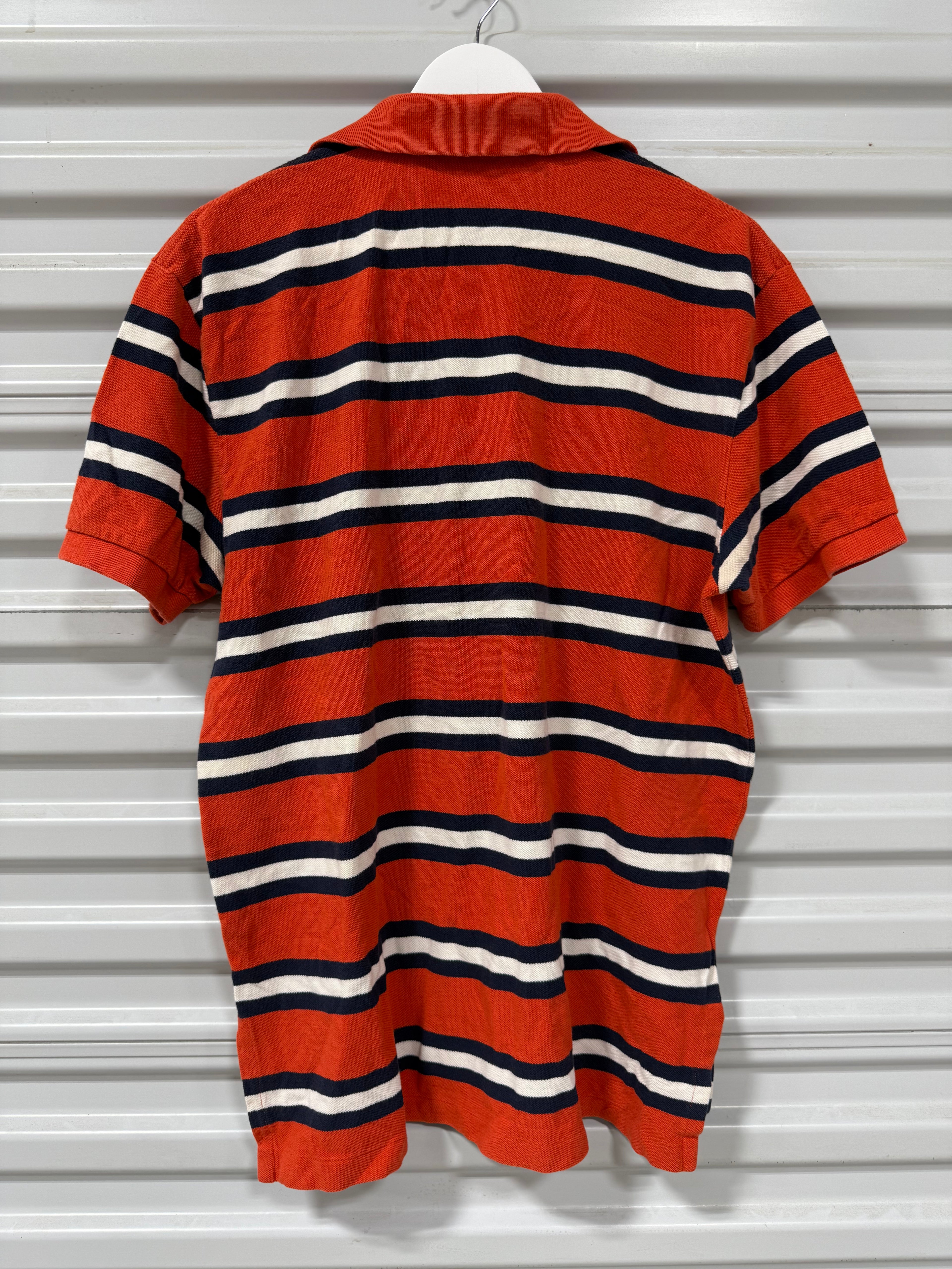 Polo Collard Shirt Orange/White Stripes Sz L