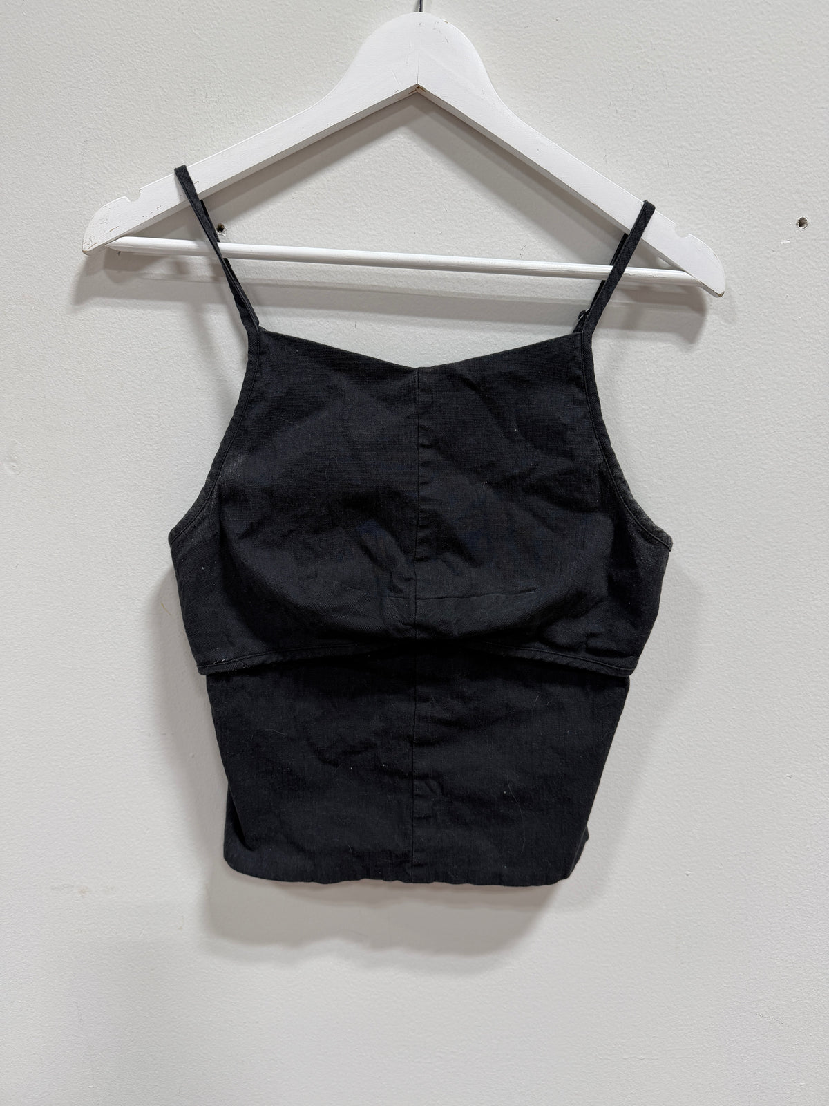 Intimately Free People James Linen Open-Back Cropped Camisole Top Black Size XS