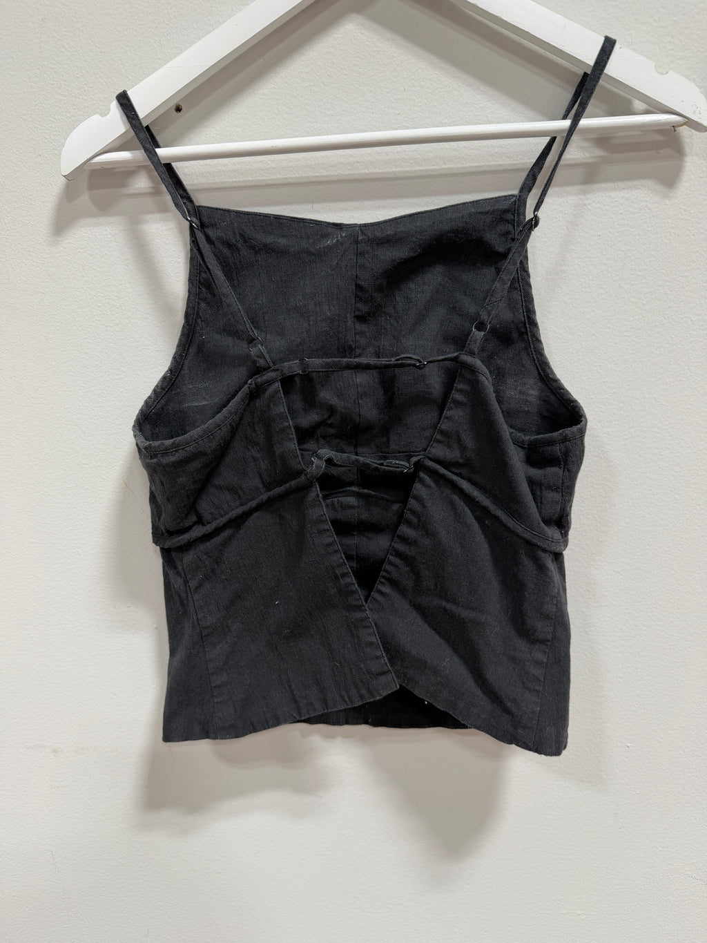 Intimately Free People James Linen Open-Back Cropped Camisole Top Black Size XS