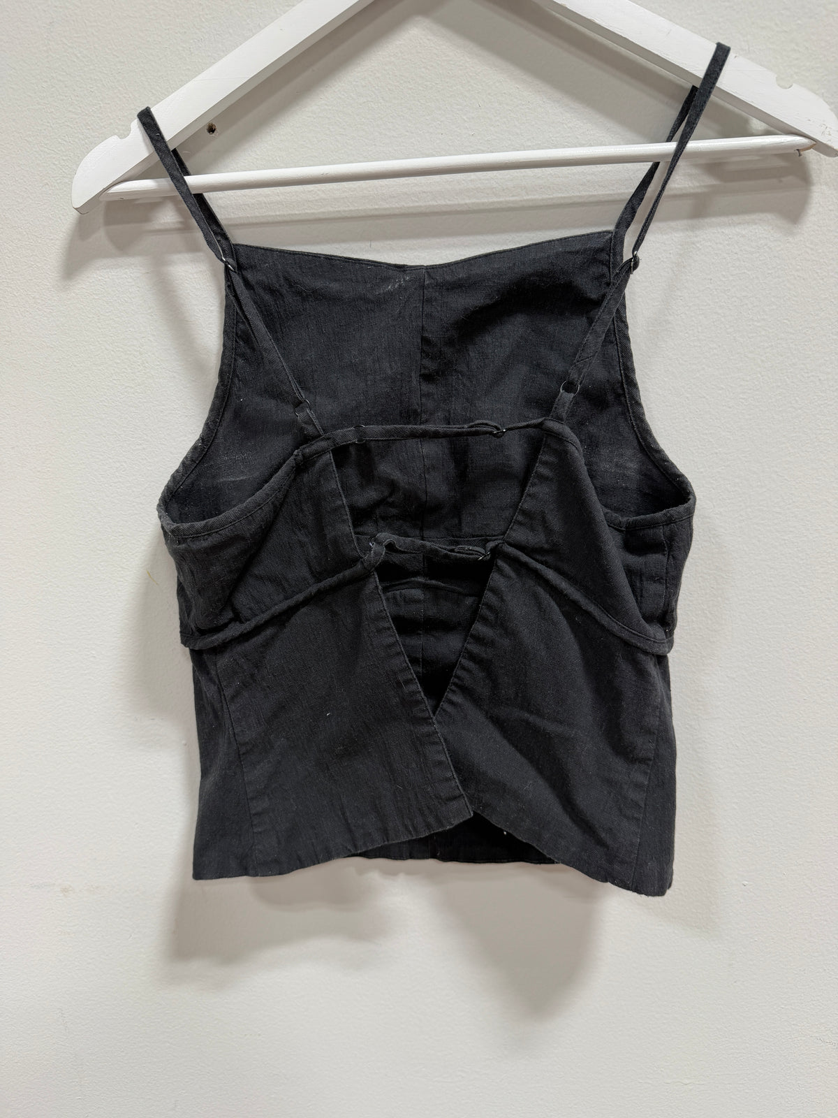 Intimately Free People James Linen Open-Back Cropped Camisole Top Black Size XS