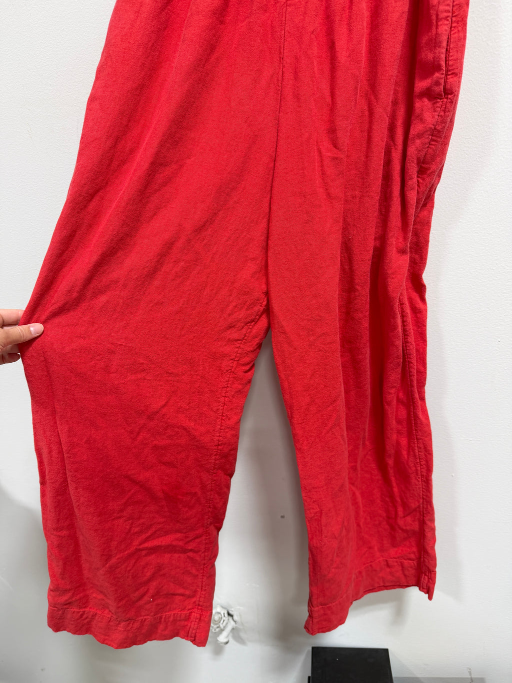 Abercrombie & Fitch Linen-Blend Wide-Leg Pull-On Pants Vivid Red Size M