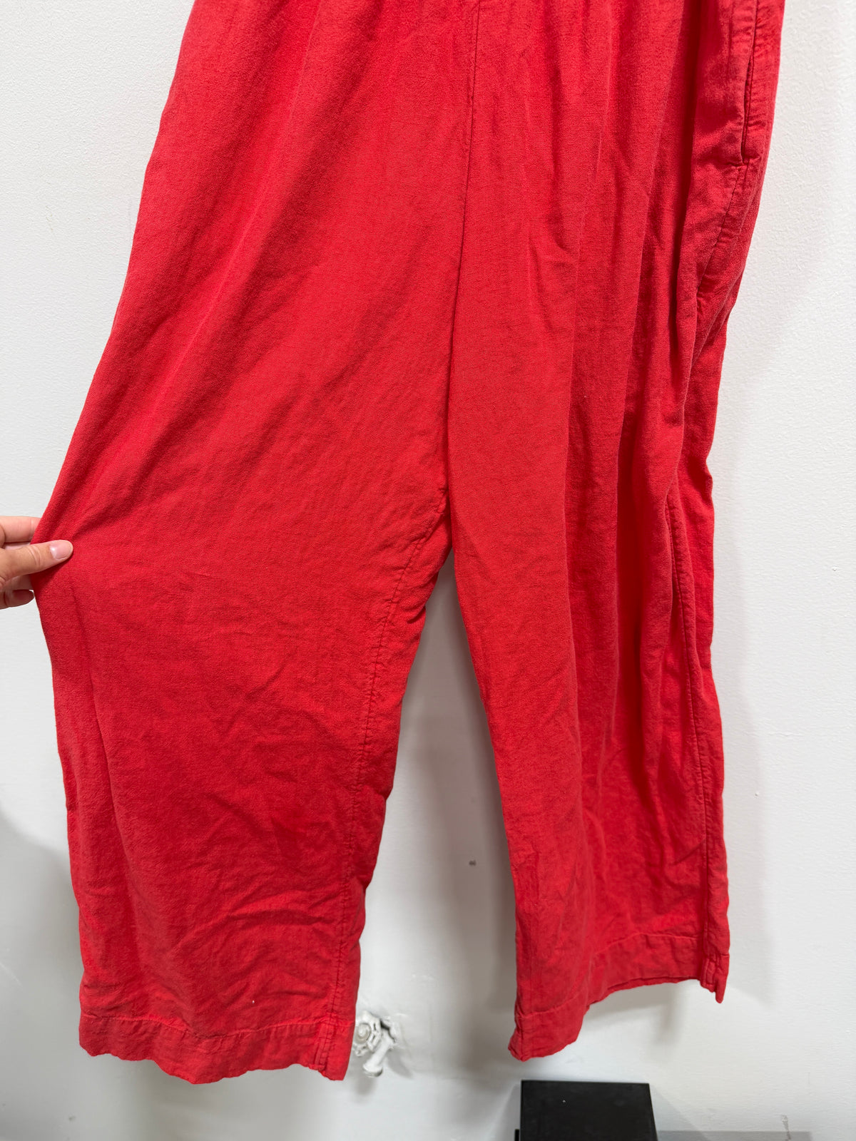 Abercrombie & Fitch Linen-Blend Wide-Leg Pull-On Pants Vivid Red Size M