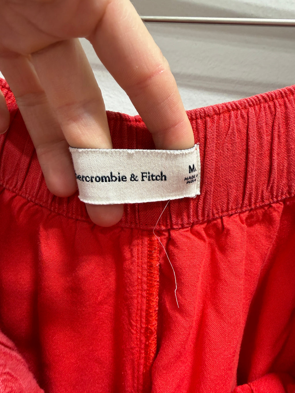 Abercrombie & Fitch Linen-Blend Wide-Leg Pull-On Pants Vivid Red Size M