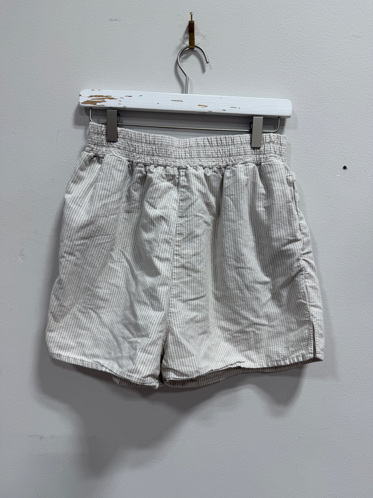 Djerf Avenue Breezy Shorts Beige Stripe Organic Cotton Size M