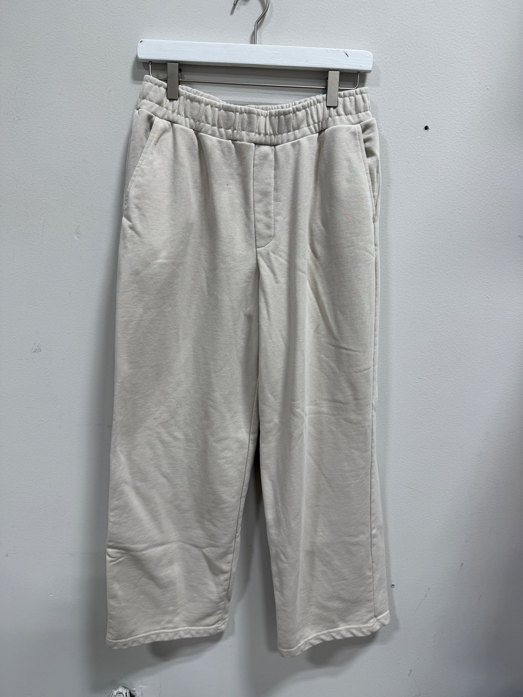 Zara Basic Fleece Wide-Leg Plush Jogger Sweatpants Sand Marl Size M