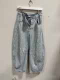 We The Free Free People Good Luck Mid-Rise Stripe Barrel Jeans Painted Blue Size 29