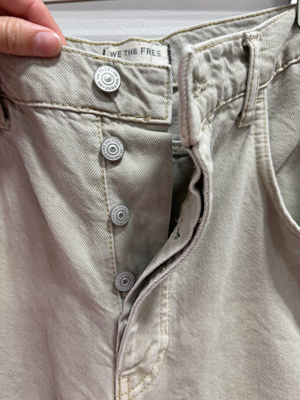 We The Free Free People Good Luck Mid-Rise Barrel Jeans Khaki Taupe Size 30L