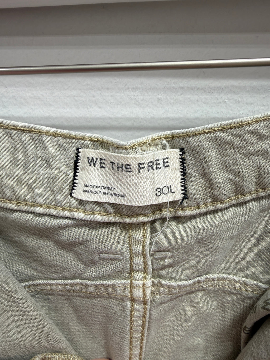 We The Free Free People Good Luck Mid-Rise Barrel Jeans Khaki Taupe Size 30L