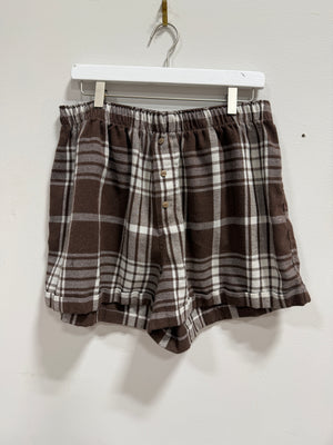 Intimately Free People Sunday Morning Plaid Flannel Boxer Pajama Shorts Brown sz L