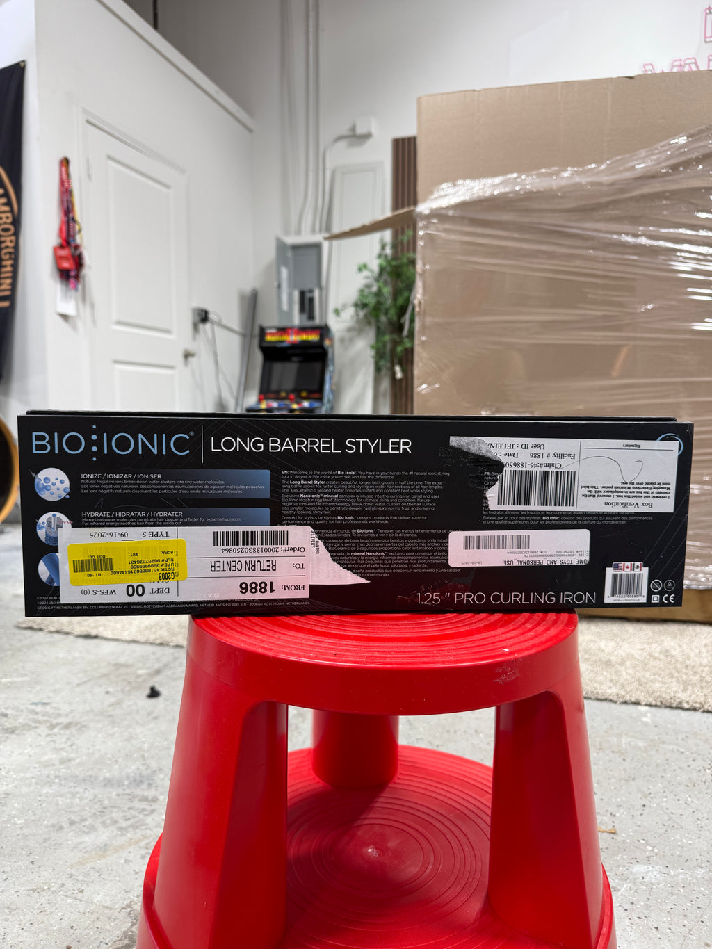 Bio Ionic BILBSCI0916 1.25" Ceramic Long Barrel Spring Hair Curling Iron, Black