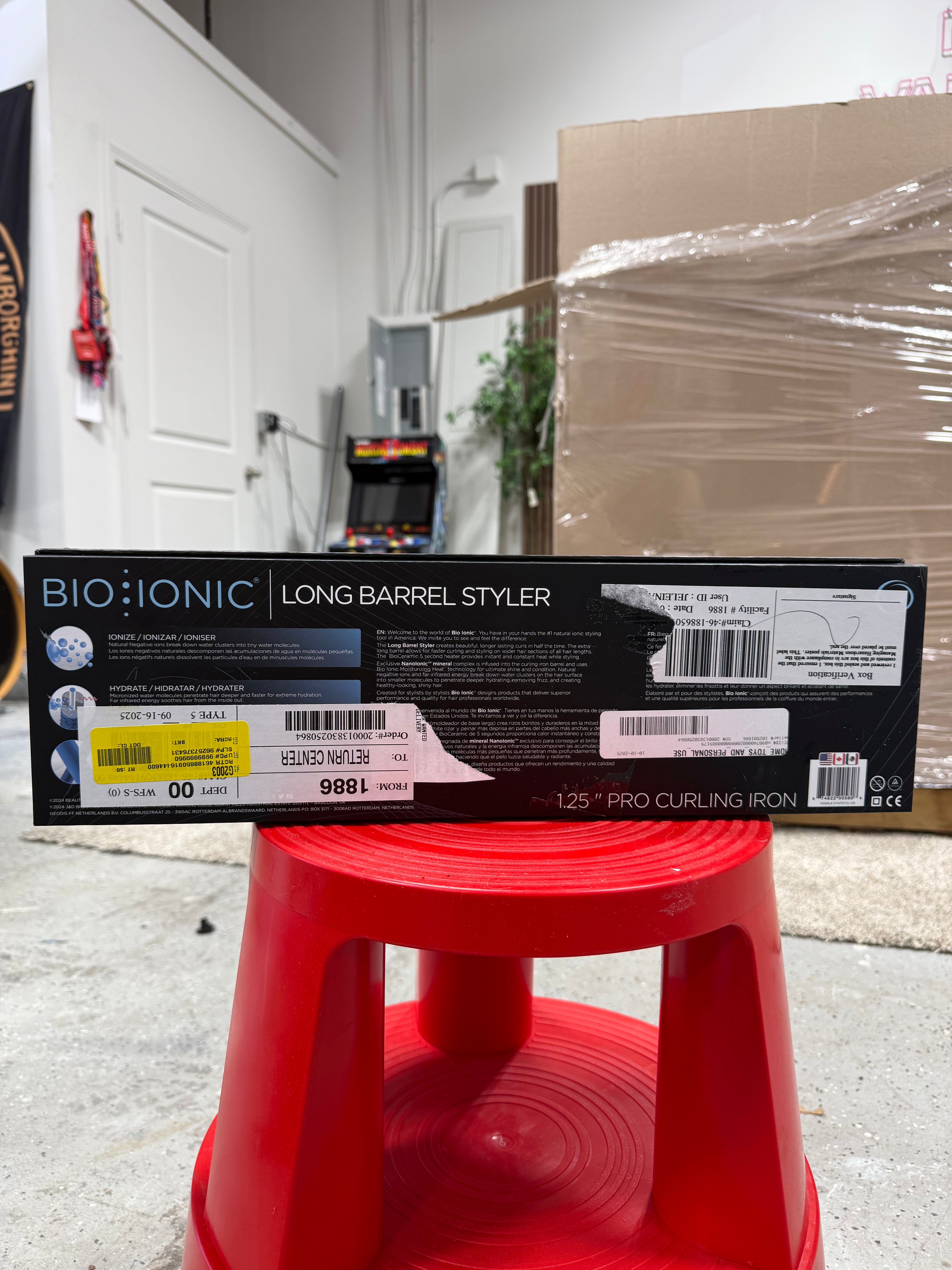 Bio Ionic BILBSCI0916 1.25" Ceramic Long Barrel Spring Hair Curling Iron, Black