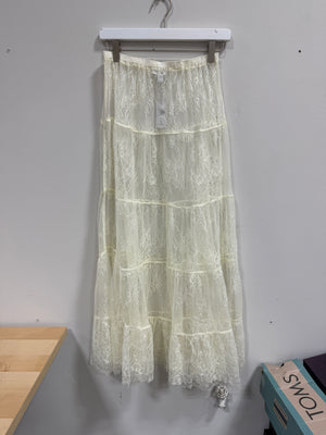 NEW Topshop Full Skirted Tiered Sheer Lace Maxi Skirt in Ivory, Size US 6