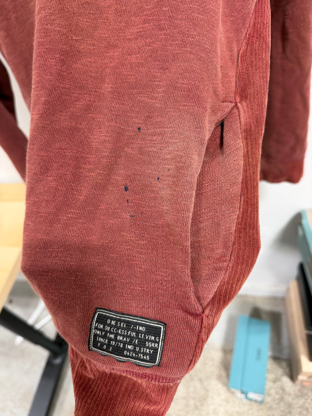 Vintage Diesel Co. Pigment-Dyed Raglan Crewneck Sweatshirt in Brick Red, Size XL