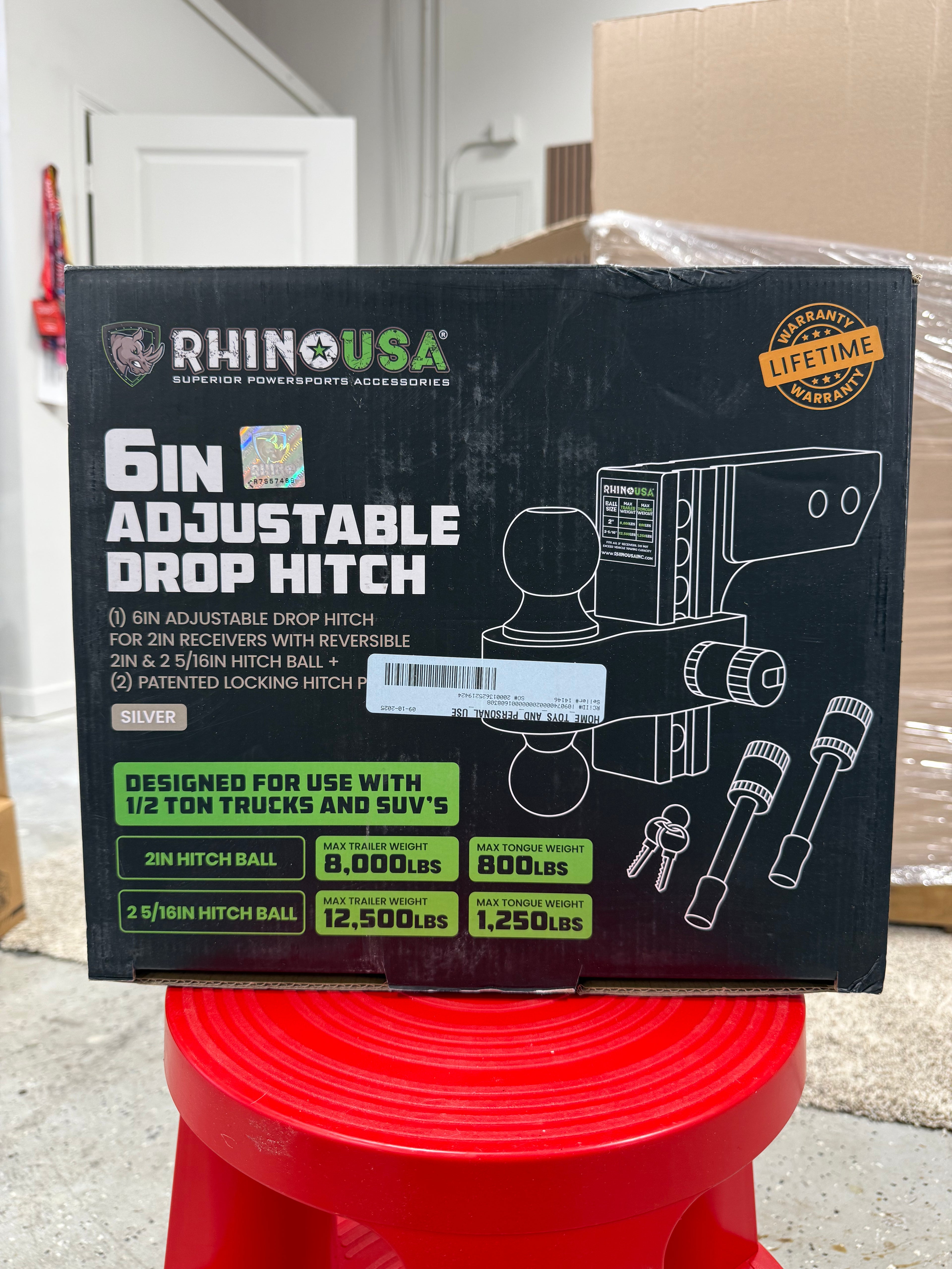 Rhino USA HTDROP2 Adjustable Drop Hitch 2-Inch Receiver Heavy Duty Aluminum 6-Inch Drop/Rise 12,500 LBS GTW