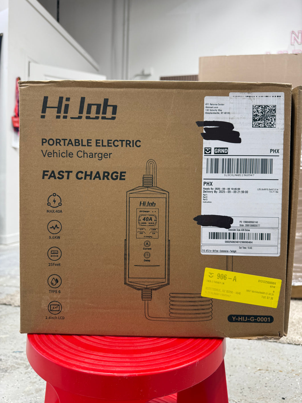 HIJOB GC007-B1-0001 Level 1 & 2 40A Portable Wall EV Charger with 25FT Cable