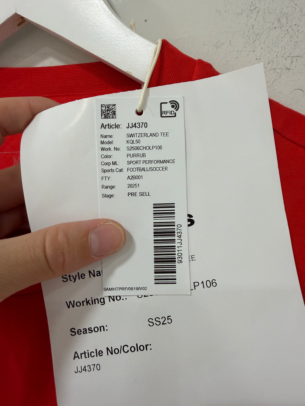 Adidas Switzerland Tee Mens Sample Sz Medium