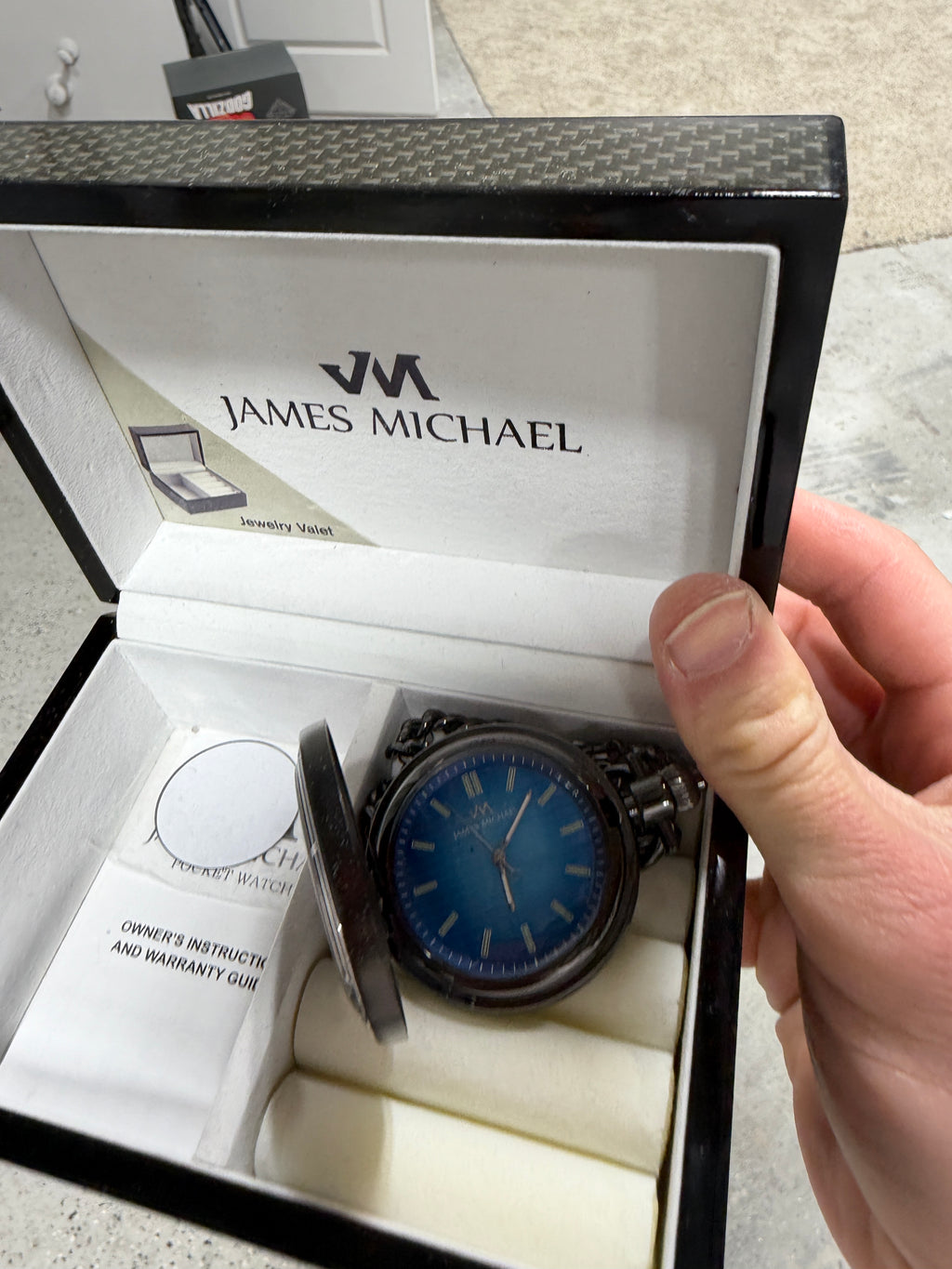 Men's James Michael Gunmetal Grey Pocket Watch with Blue Dial (Model: PQA011134W)