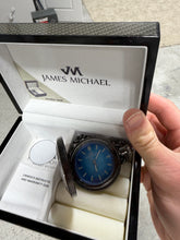 Load image into Gallery viewer, Men's James Michael Gunmetal Grey Pocket Watch with Blue Dial (Model: PQA011134W)
