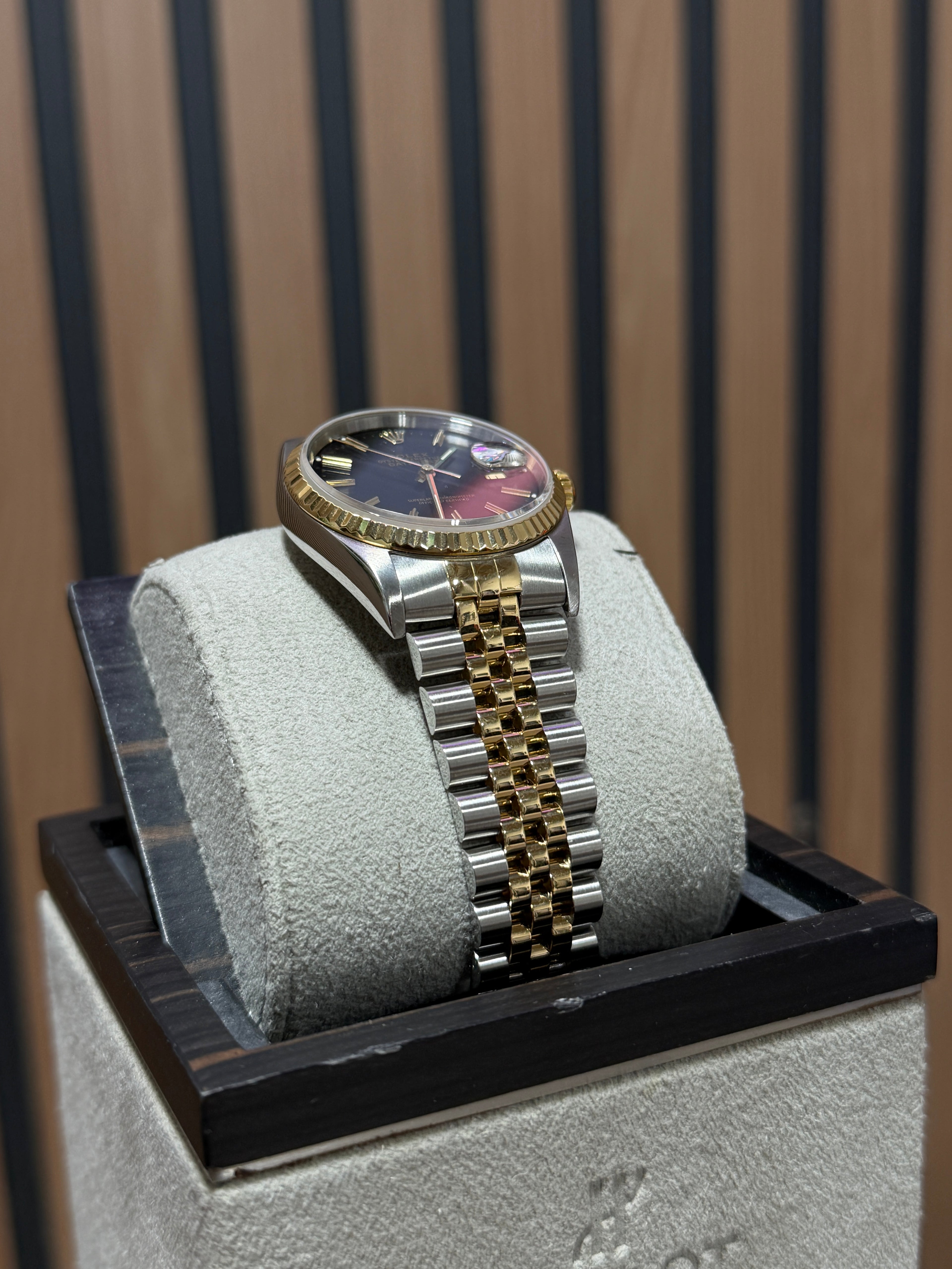 Rolex Datejust 36mm 16233 Black Stick Dial Two Tone Fluted Jubilee