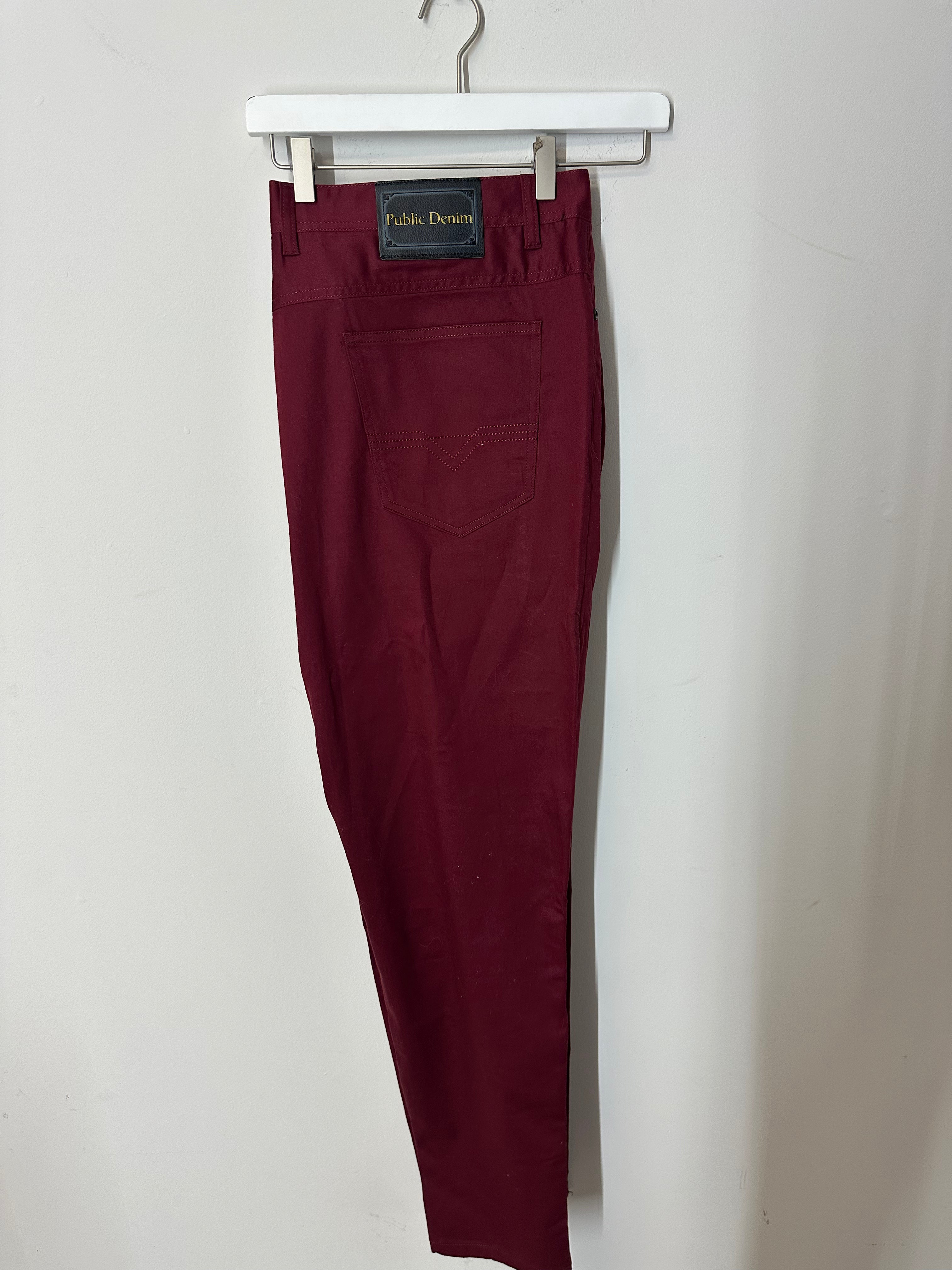 Public Denim burgundy-colored stretch denim pants men's sz 44