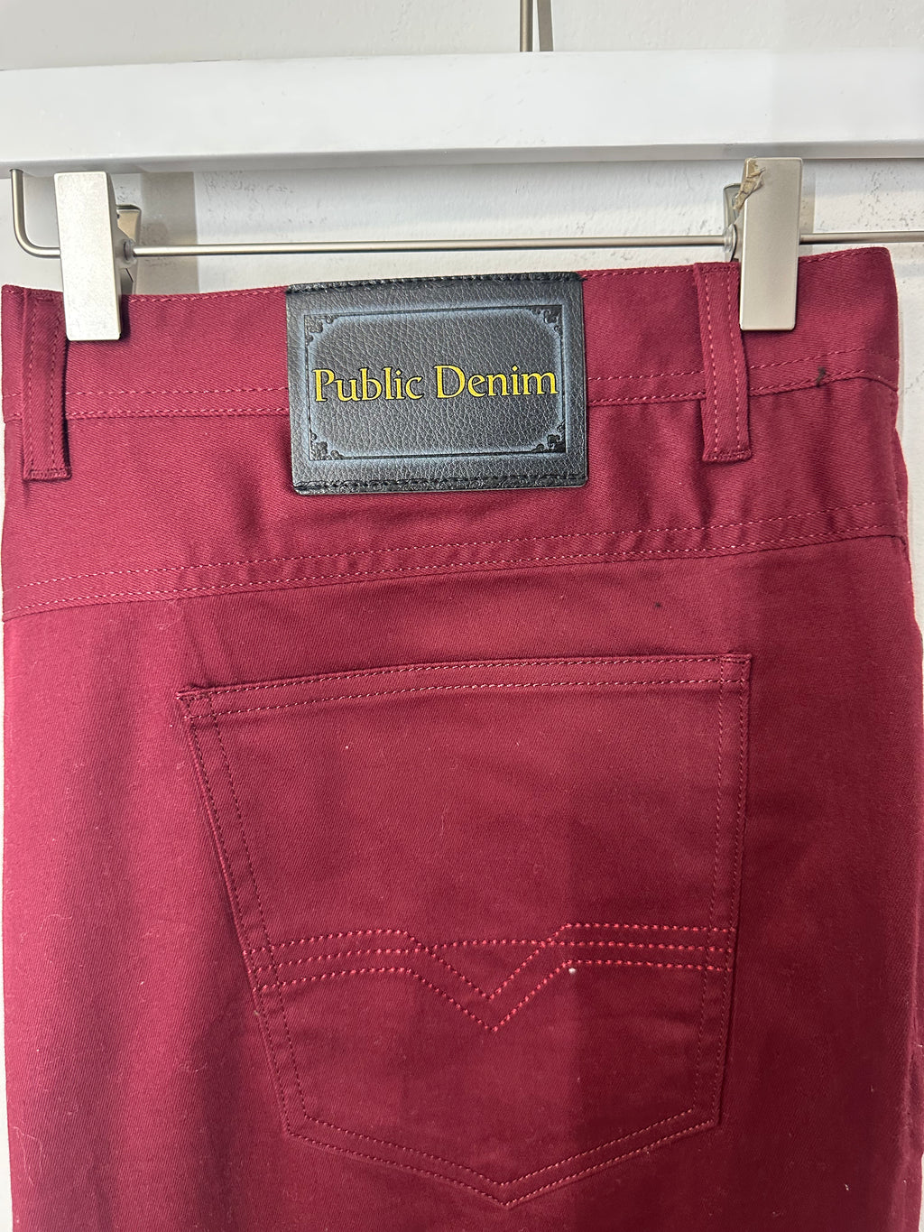 Public Denim burgundy-colored stretch denim pants men's sz 44