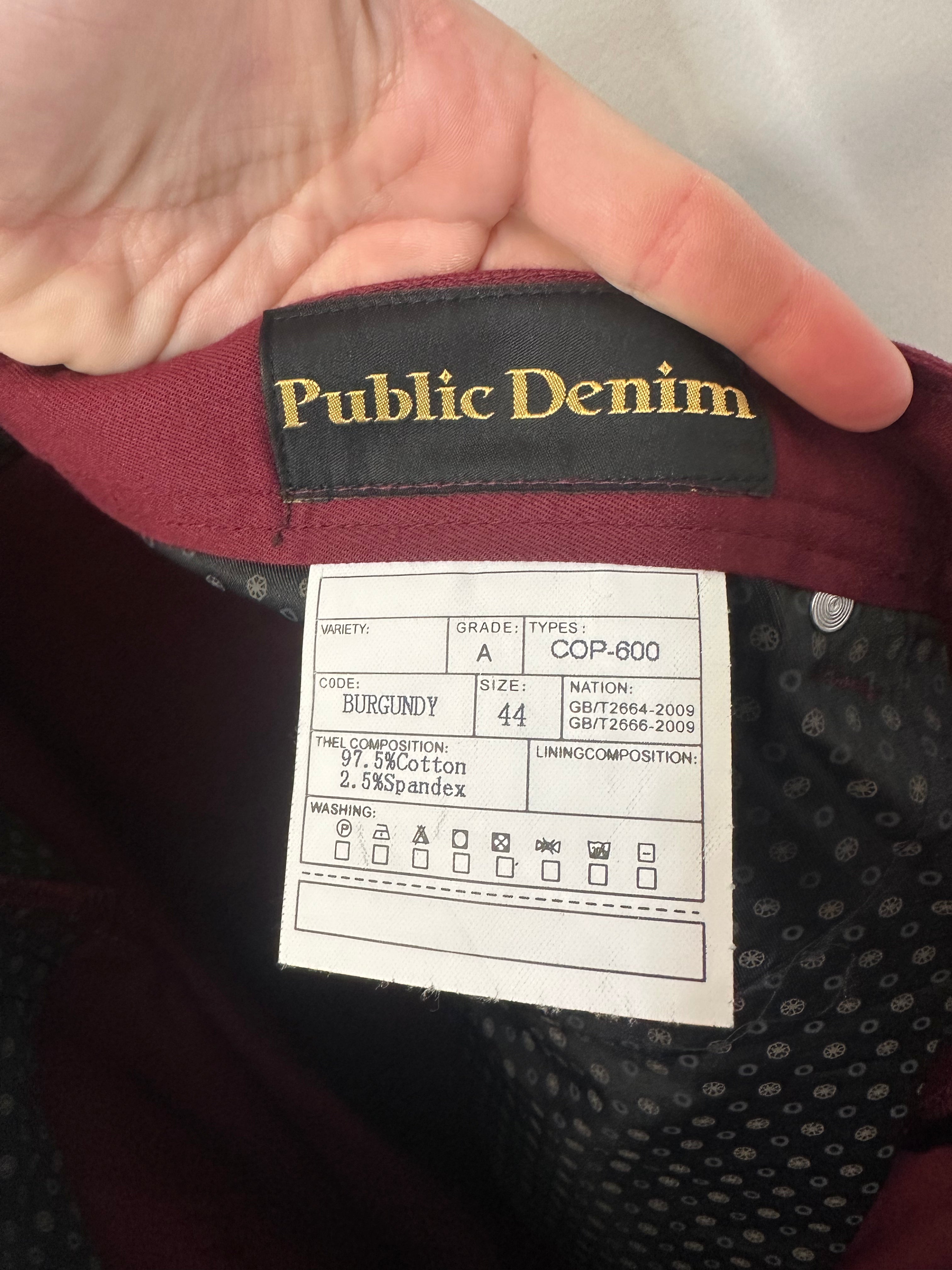 Public Denim burgundy-colored stretch denim pants men's sz 44