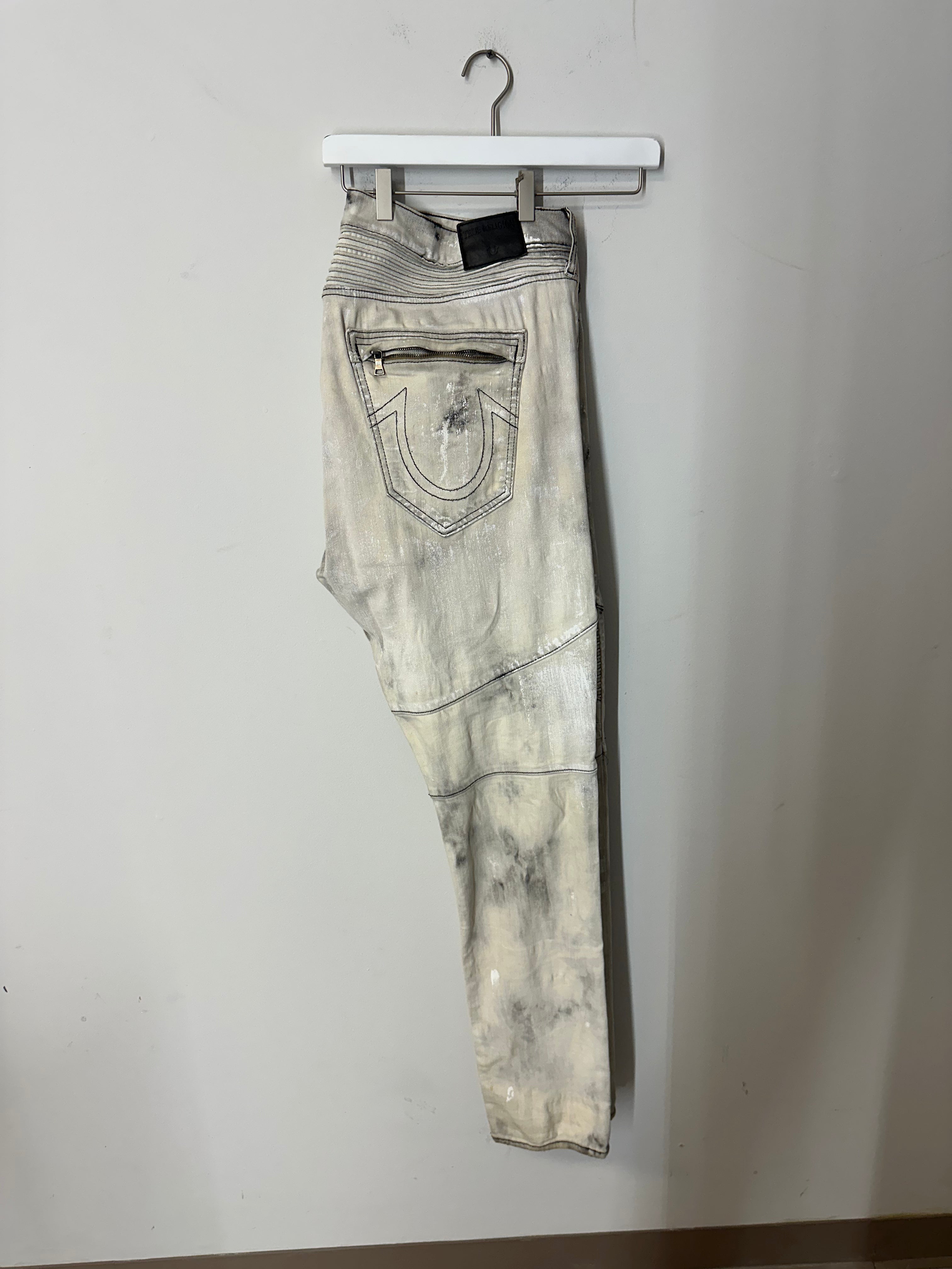 True Religion Rocco Moto Bleach Distressed biker jeans men's sz 44