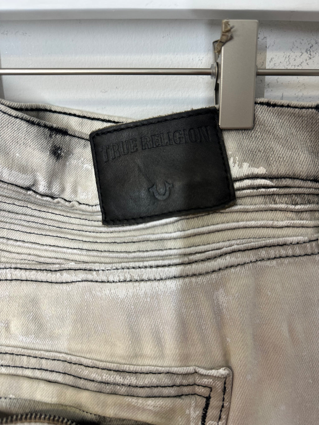 True Religion Rocco Moto Bleach Distressed biker jeans men's sz 44