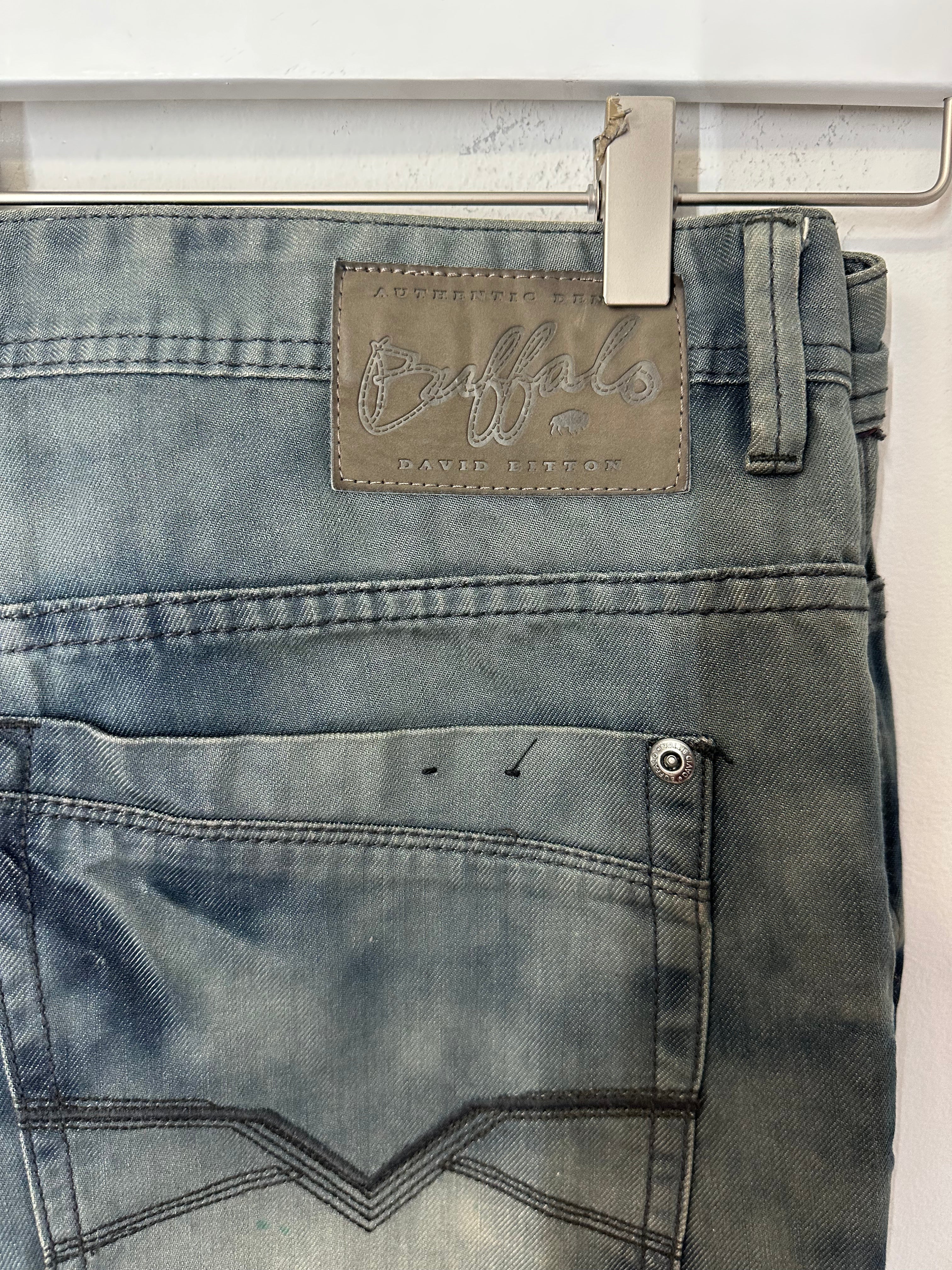 Buffalo David Bitton blue-grey acid-washed stretch denim jeans men's sz 44