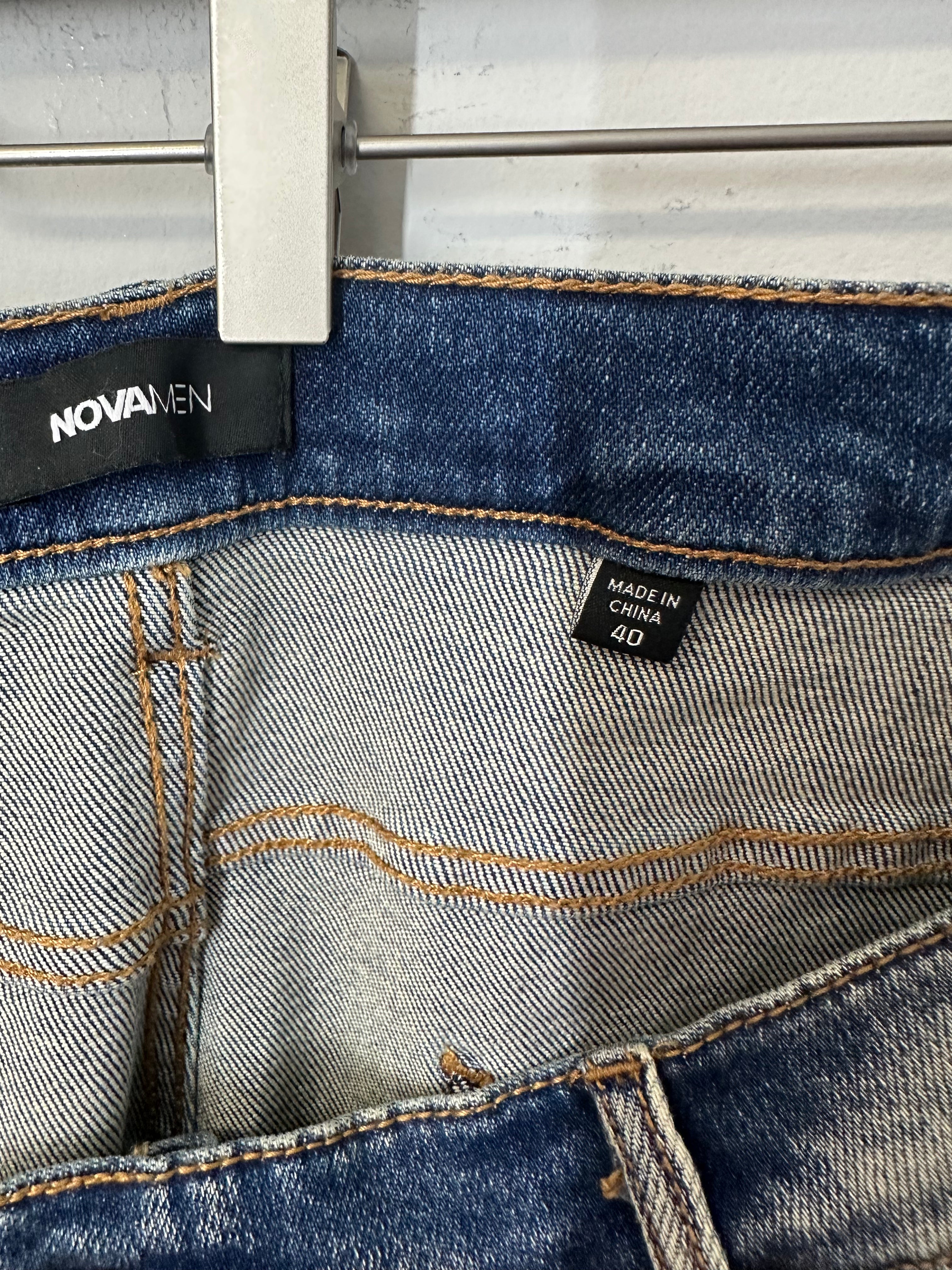 Novamen blue vintage-wash distressed skinny jeans men's sz 40