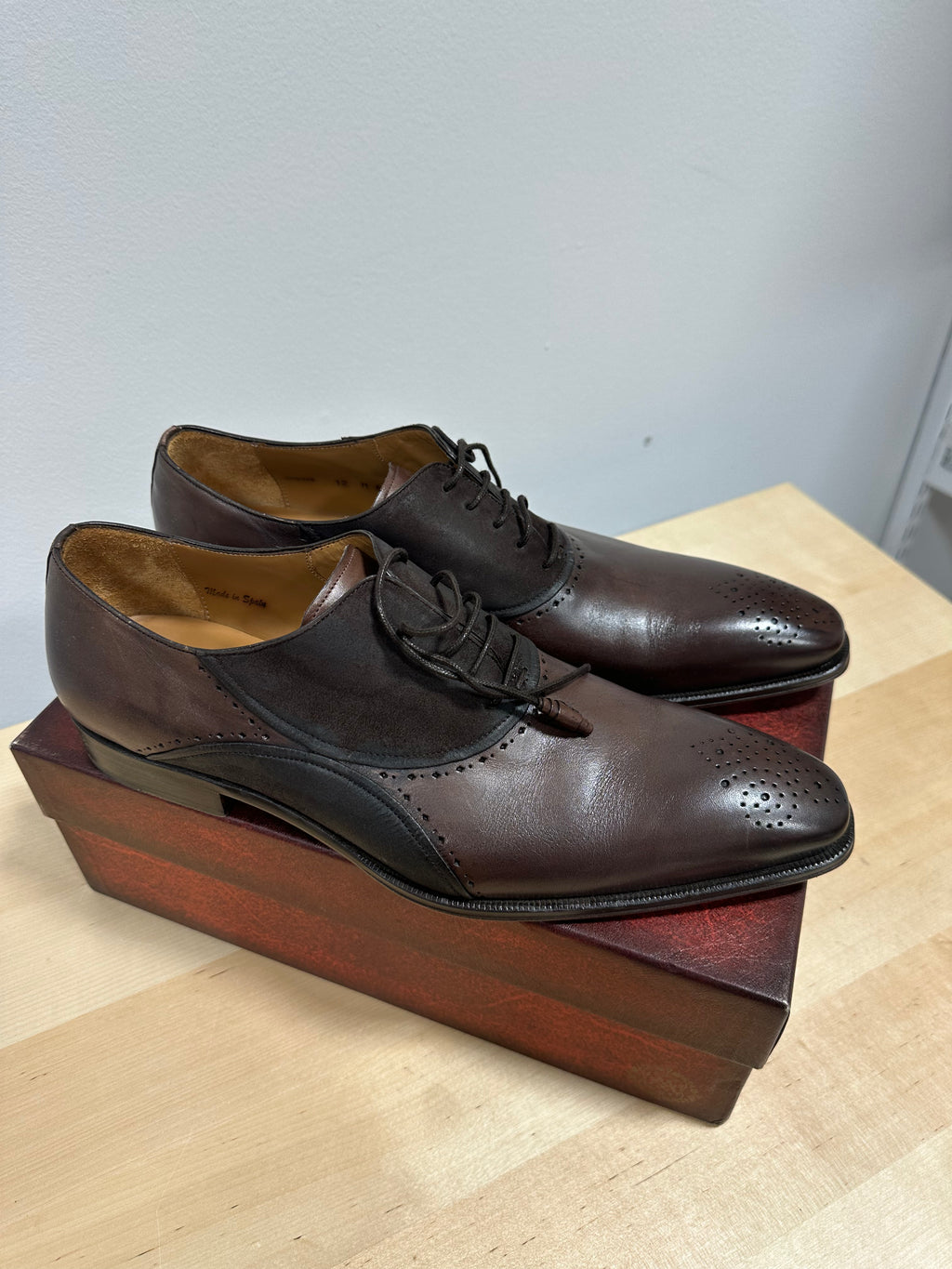 Two-tone brown leather and suede oxford dress shoes men's sz 12