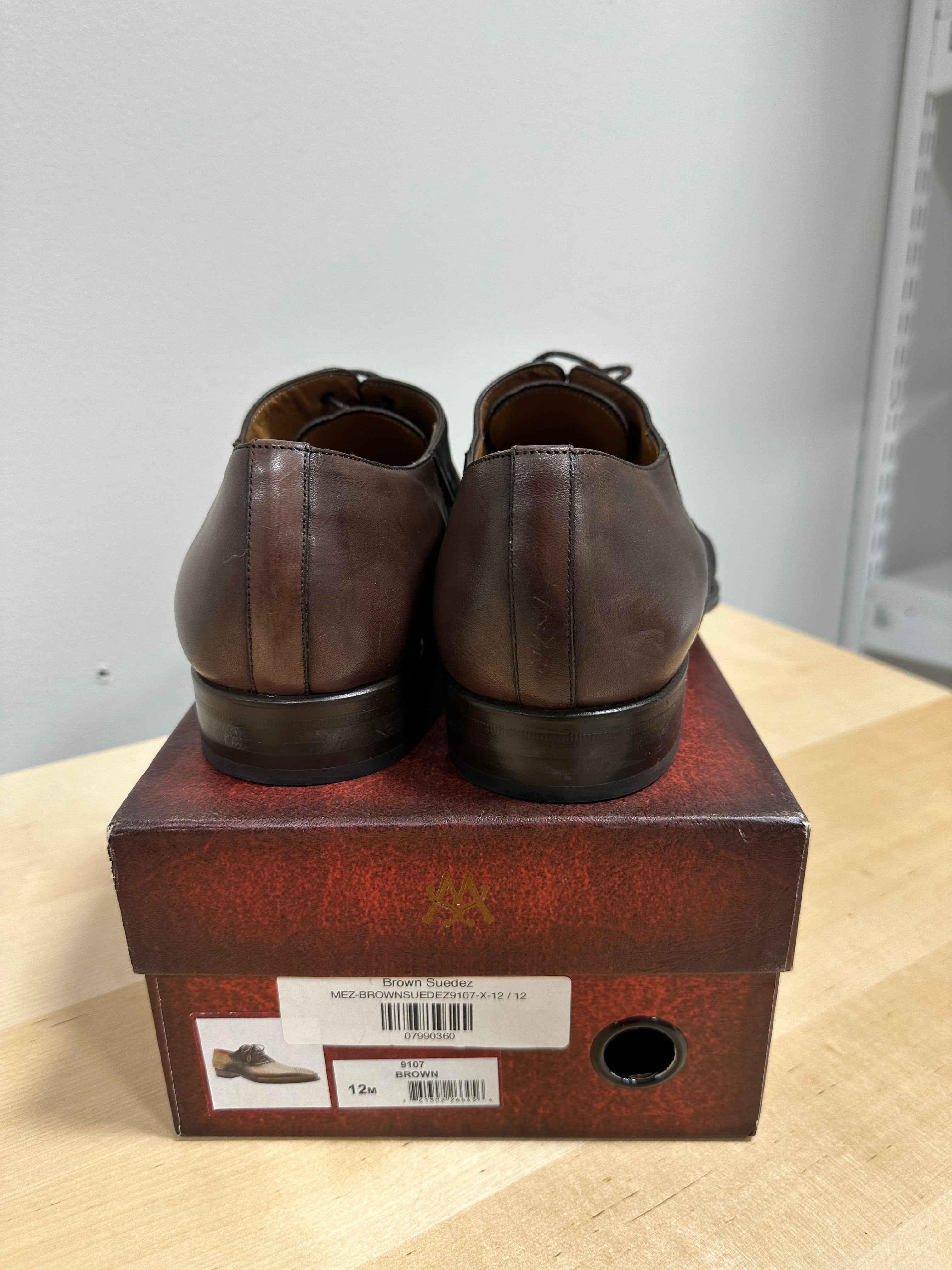 Two-tone brown leather and suede oxford dress shoes men's sz 12