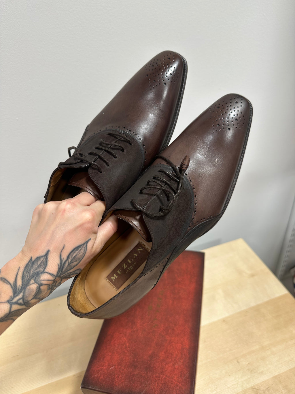 Two-tone brown leather and suede oxford dress shoes men's sz 12