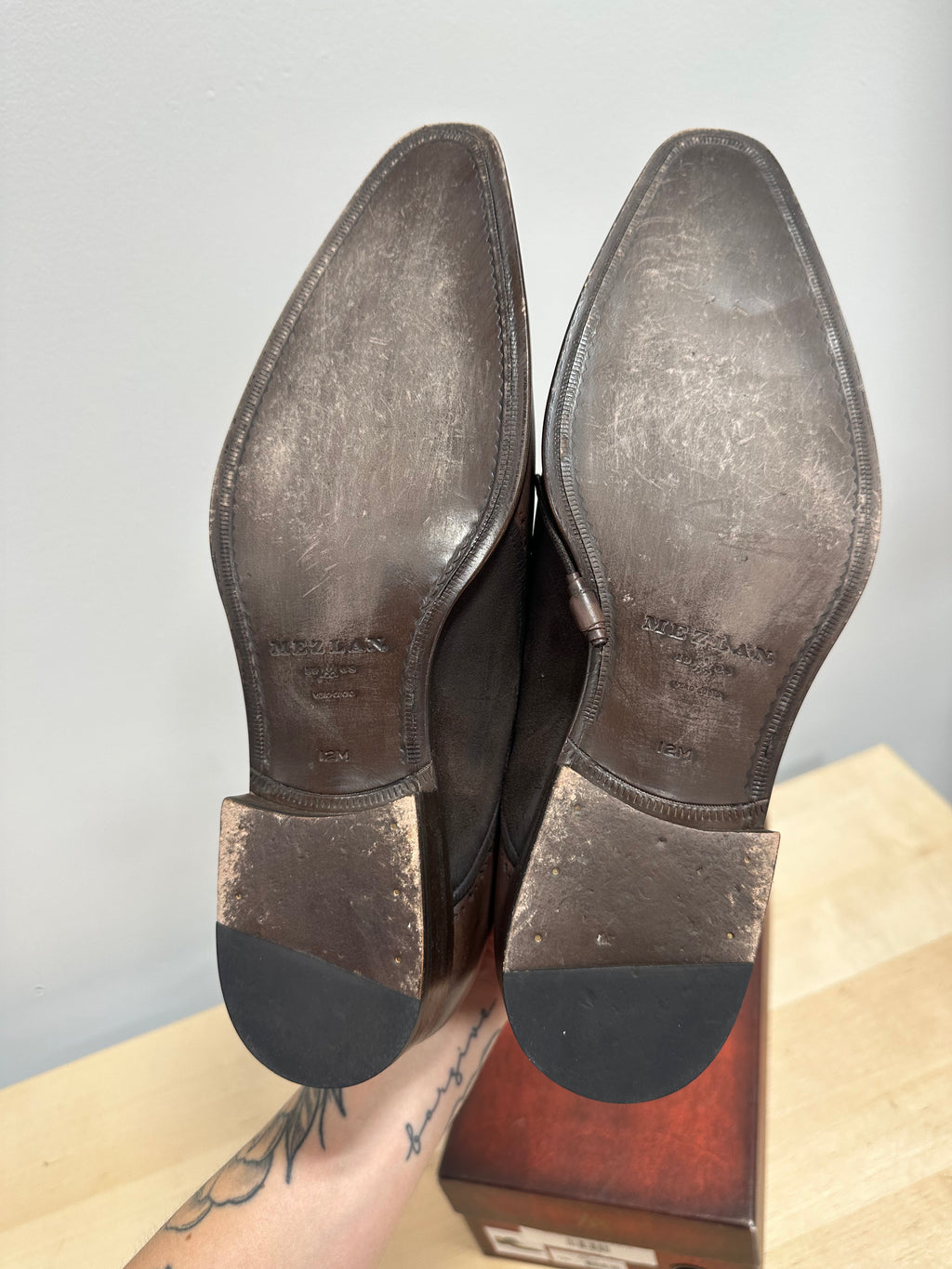 Two-tone brown leather and suede oxford dress shoes men's sz 12